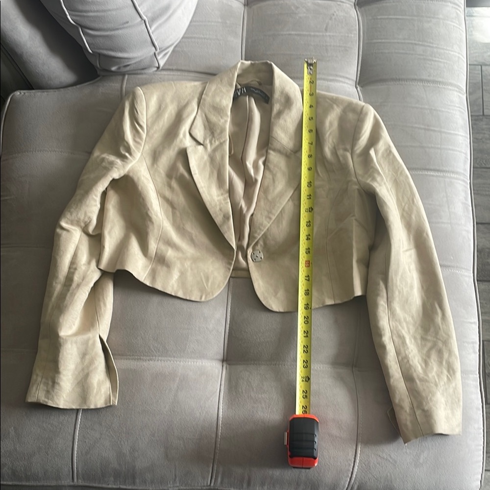 Zara Cream Cropped Blazer Tailored Suit Jacket